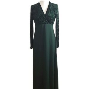 VTG Michaelangelo Dress Womens 6 Green Burnout Velvet Long Sleeve Empire Waist